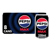 Pepsi Max Cans, 330ml (Pack of 8)