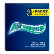 Airwaves Menthol & Eucalyptus Sugar free Chewing Gum Multipack, (Pack Of 3 x 9 Pieces)